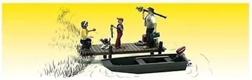 Vista 2 de Pesca familiar (3 figuras, perro y barco) O Scale Woodland Scenics