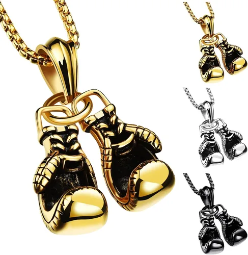 Vista 7 de Collar colgante de acero para fitness, titanio, joyería deportiva, dije de color, guante de aleación, mini cadena de boxeo, moda para hombres, par