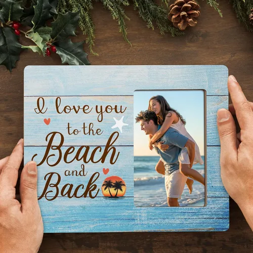 Vista 2 de Marco de Fotos para Parejas Regalos de Playa Costera, Regalo de Marco Familiar, Te Amo Hasta la Playa y de Vuelta Marcos para Foto de 4x6 Pulgadas