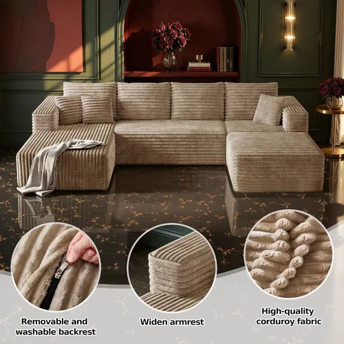 Vista 4 de MoonSpeak - Sofá seccional deshuesado de 133 pulgadas para sala de estar Sofá modular en forma de L, asiento profundo, pana suave, sin montaje