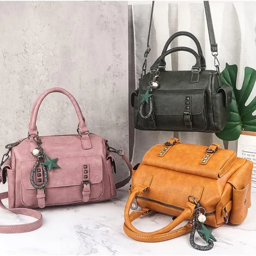 Vista 4 de Bolsos de mano de cuero genuino a la moda para mujer, bolso de hombro cruzado con asa superior, bolso de trabajo casual para damas
