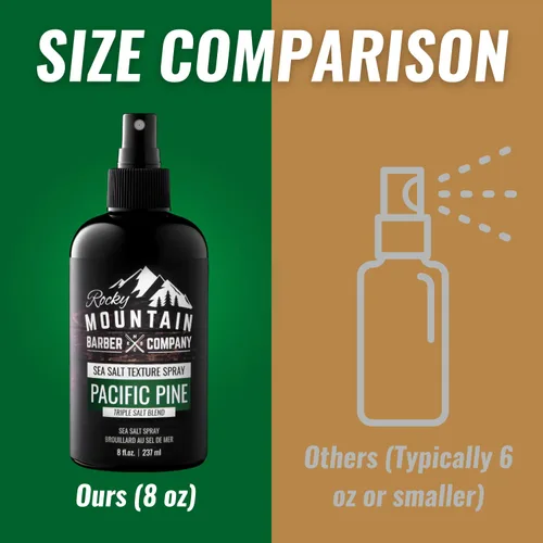 Vista 6 de Rocky Mountain Barber Company Spray de sal marina para hombres, añade volumen, textura y sujeción ligera para todo tipo de cabello, mezcla triple