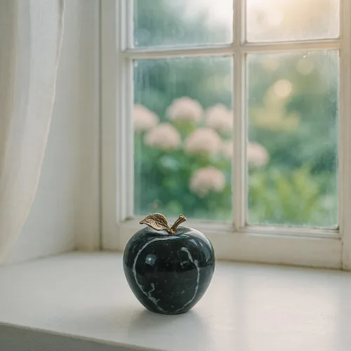 Vista 5 de Pisapapeles de manzana de cristal, adorno de escritorio de mármol cebra negra, regalo único de manzana para profesores, manzana decorativa