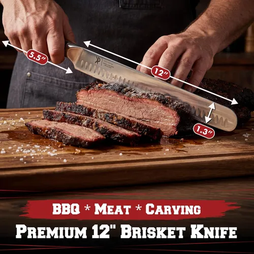 Vista 4 de Juego de Tallado de BBQ para Carne - Cuchillo de Cortar Pechuga de 12" + Cuchillo de Deshuesar de 6" con Fundas - Súper Afilado, Acero Alemán
