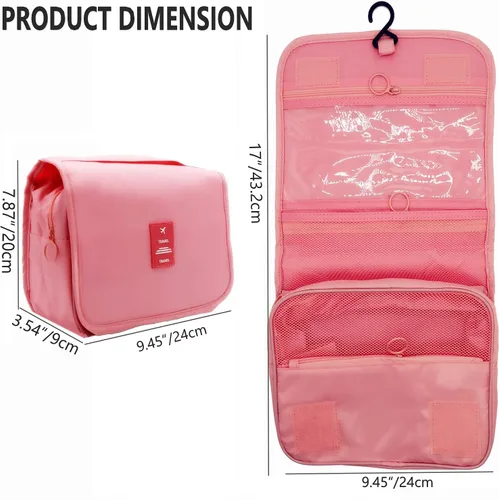Vista 6 de Neceser colgante – Organizador grande de viaje de maquillaje cosmético para hombres y mujeres con gancho resistente, Rosado