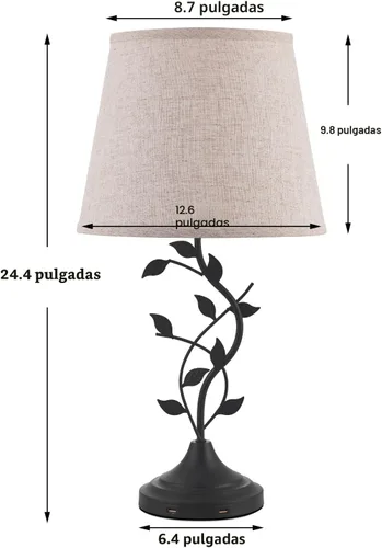 Vista 5 de Kakanuo Lámpara de mesa para mesita de noche, lámpara para sala de estar con puertos de carga USB-A y USB-C, lámpara de dormitorio alta tradicional