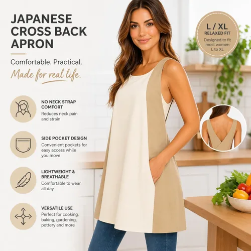 Vista 2 de Delantal con espalda cruzada para mujer. Impermeable. Delantales japoneses para mujer con bolsillos. Uniforme de limpieza. Delantal de limpieza