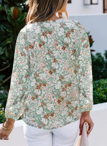 Vista 2 de SHEWIN Blusas sueltas de manga larga con cuello en V y estampado floral para mujer