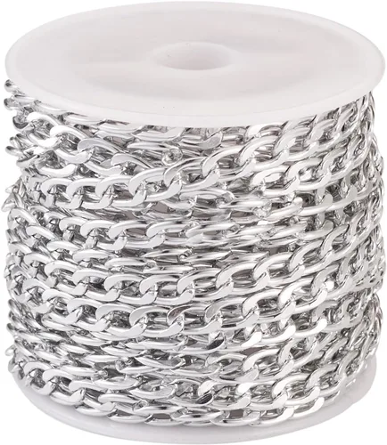 Vista 16 de FASHEWELRY Cadena de eslabones de aluminio de 16.4 pies sin soldar, rollo de cadenas de eslabones dorados con carrete para hacer collares, joyas