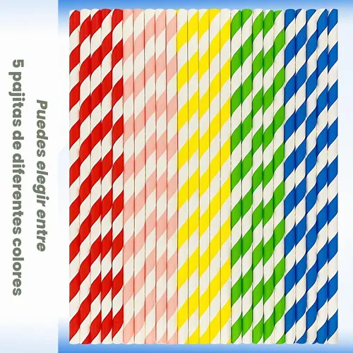Vista 3 de 100 popotes de papel biodegradables a granel, varios colores del arco iris a rayas, pajitas para jugos, batidos, cócteles, café, refrescos, batidos
