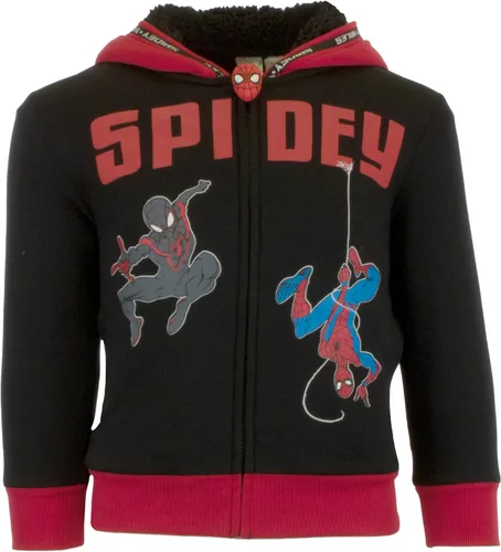 Vista 3 de Marvel Spider-Man - Sudadera con capucha de forro polar Sherpa con cremallera para niños, diseño de superhéroe con capucha para niños
