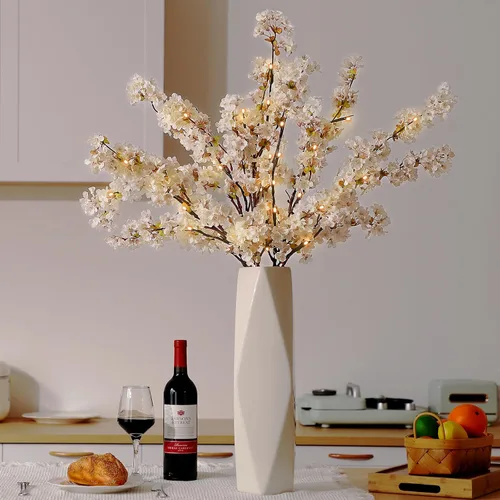 Vista 8 de Sunm Boutique 3 ramas de flor de cerezo de seda, flores artificiales de cerezo blanco, flor de cerezo blanco artificial, tallos de cerezo falsos