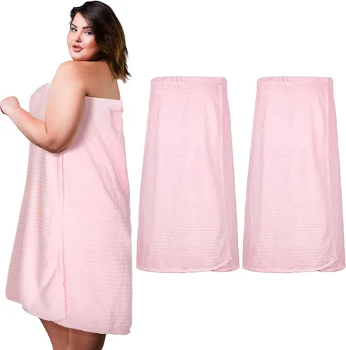 Vista 9 de Tigeen 2 toallas para mujer, bata de spa ligera a rayas con cierre ajustable, parte superior elástica, bata de baño suave para spa