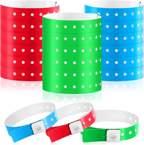 Vista 34 de 600 pulseras de plástico para eventos, vinilo, colores surtidos Adjustable Snap, Bulk Waterproof Neon Colored Arm Bands, For Admission Pools