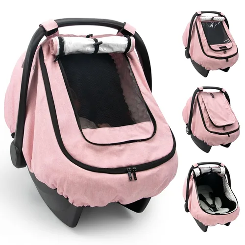 Vista 10 de Cubierta de asiento de coche de bebé impermeable para todo tipo de clima - Beige Rainproof & Windproof, 2-layers, With Zipper and Mesh, 4 Usage