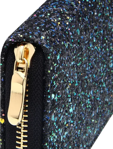 Vista 6 de KUKOO Billetera con purpurina para mujer, cartera larga brillante para teléfono, tarjetero para mujer