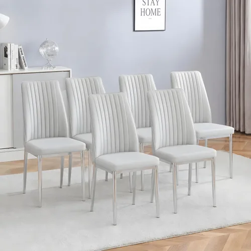 Vista 10 de Sillas de Metal Negro, Juego de 4 Sillas de Comedor Modernas con Cuero Sintético PU y Patas Cromadas de Alto Respaldo para Comedor, Cocina, Sala