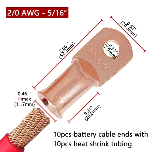 Vista 60 de TKDMR - Kit de 264 piezas de extremos de cable de batería, 132 piezas de terminales de anillo de lengüetas de cable de cobre resistentes AWG 8 6 4 2