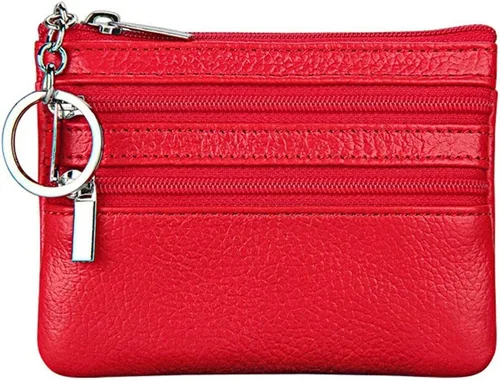 Vista 10 de Porta Monedas de Cuero Genuino para Mujer de Cynure, Mini Monedero con Llavero Beige