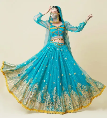 Vista 11 de Disfraces de princesa jazmín para mujer, disfraz de Aladdin para Halloween, cosplay, traje de danza del vientre
