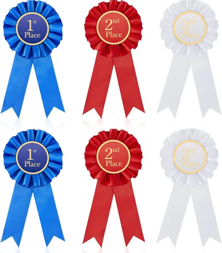 Vista 10 de MTLEE - Juego de 3 piezas de roseta de cinta de satén para participación, insignia de premios honoríficos, premios azules, rojos y blancos, medallas