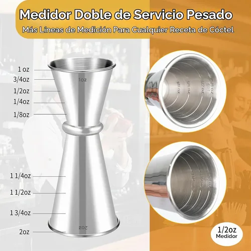 Vista 2 de Lexenic Jigger japonés prémium de 2 onzas y 1 onza con 7 medidas en el interior para camarero, jigger de acero inoxidable 304 resistente, accesorios