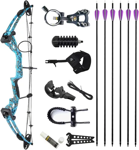 Vista 14 de Arco compuesto de tiro con arco, peso ajustable de 30 a 55 libras, longitud de tiro de 24 a 29.5 pulgadas, kit de arco de caza IBO 310 FPS