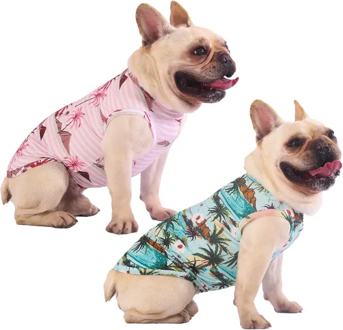Vista 14 de Camisas hawaianas para perros, de secado rápido, de malla refrescante, de verano, con estampado de coco para perros pequeños, azul y amarillo, XS