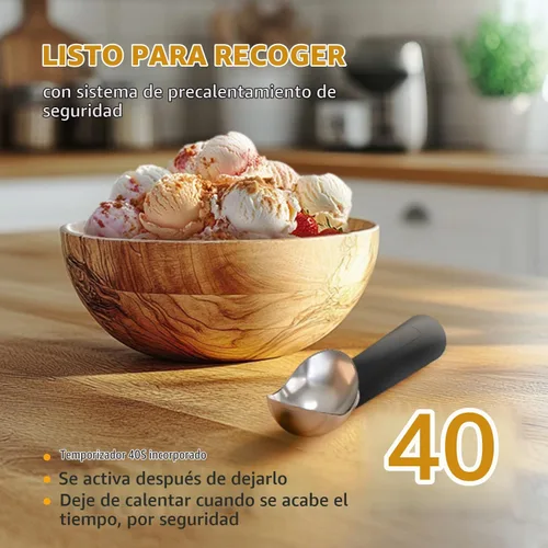 Vista 4 de Cuchara para Helado con Calefacción, Cuchara Eléctrica para Helado Duro, Cuchara de Auto-Calentamiento Máximo a 158℉, Batería Recargable, Metal a