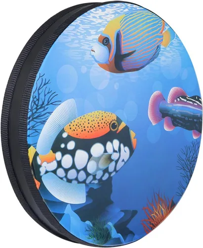 Vista 5 de Ocean Drum Instrumento musical de percusión de mano, instrumento musical de madera, con cuentas onduladas de sonido de mar con patrón de peces