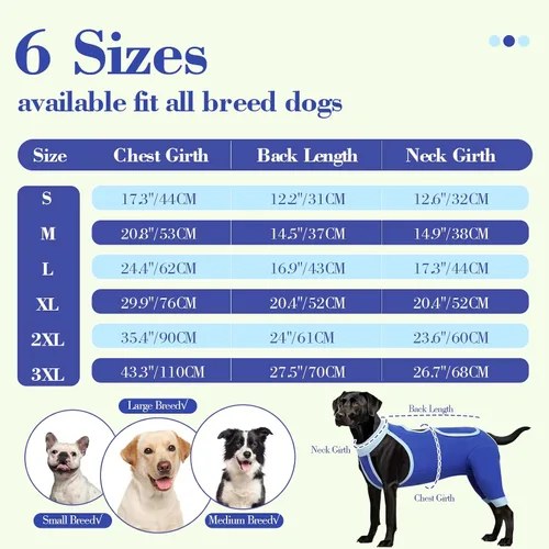 Vista 6 de ROZKITCH Manga de pierna para cirugía para perros, piernas traseras, macho y hembra para evitar lamer heridas, codo, rodillera, traje de Azul