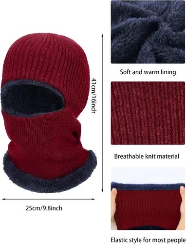 Vista 3 de 2 máscaras faciales de invierno para esquí, pasamontañas de punto cálido para hombres y mujeres, forro polar resistente al viento para deportes al