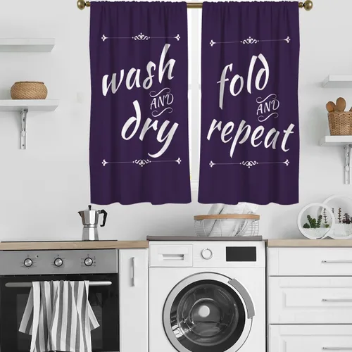 Vista 8 de zokyer Cortinas de cocina en blanco y negro con frases de lavado con palabras impresas en seco, divertidas, simples, pequeñas, cortas, 27.5 pulgadas