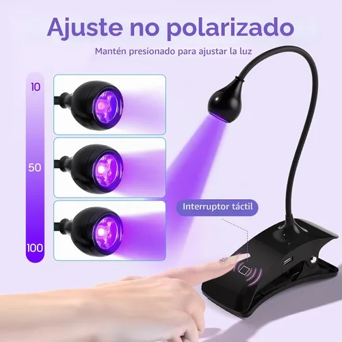 Vista 5 de AORAEM Lámparas LED de uñas de 3 W, lámpara flexible de cuello de cisne de secado rápido + lámpara de uñas recargable de cuello de cisne luz UV