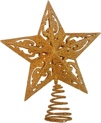 Vista 5 de Estrella dorada brillante para árbol Kurt Adler, de 5 puntas y 8 pulgadas