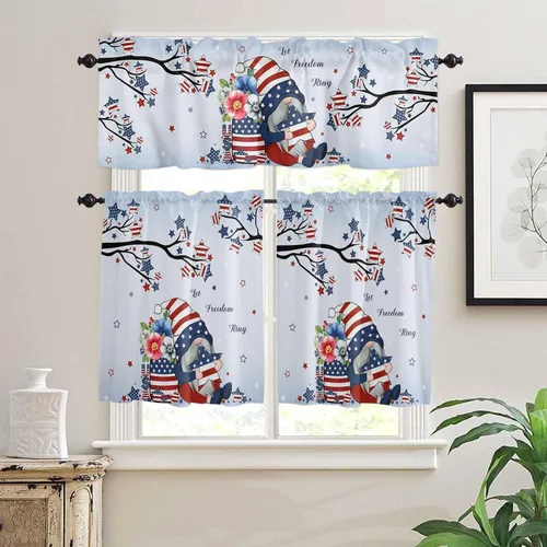 Vista 65 de Cortinas de cocina de Navidad, cenefa semitransparente ajustable con lazo, muñeco de nieve, copo de nieve, bolsillo para barra, tratamiento