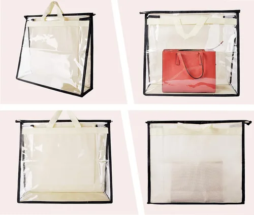 Vista 4 de Vercord Bolso de PVC transparente sin polvo, a prueba de humedad, organizador de bolsa de almacenamiento con asa y cremallera, ahorra espacio