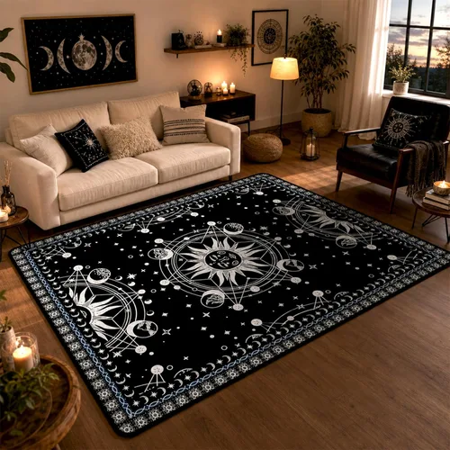 Vista 36 de Alfombra de Sol y Luna Boho Alfombras de Área Celestiales para Dormitorio Residencia Universitaria Sala de Estar Bohemia Oculta Creciente Solar