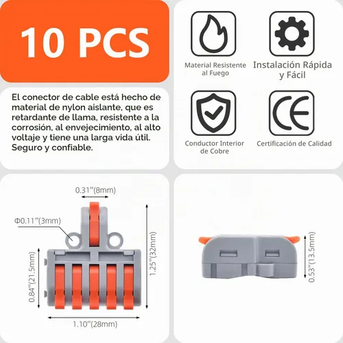 Vista 5 de 10 conectores de cable de palanca, 1 en 5 salidas DIY Mini empalme compacto conectores eléctricos de empuje rápido, 24-12 AWG