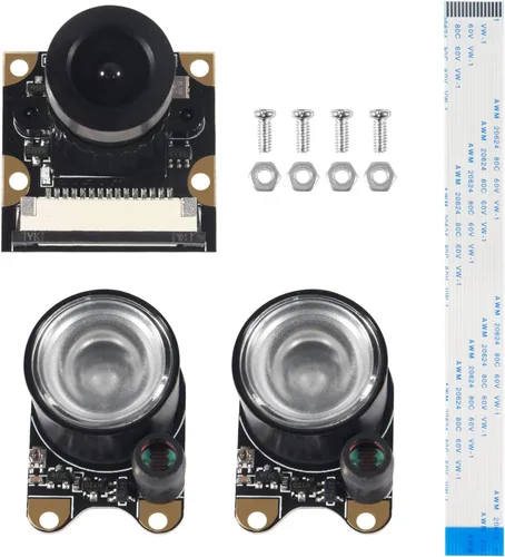 Vista 2 de para Raspberry Pi 4 Cámara de visión diurna y nocturna Módulo de enfoque ajustable 5MP OV5647 Sensor Webcam Video 1080p con 2 infrarrojos IR LED luz