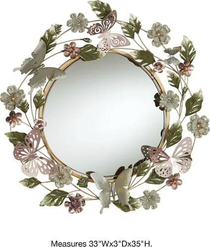 Vista 3 de Touch of Class Espejo de pared de metal dimensional con diseño floral, diseño redondo, inspirado en la naturaleza, para dormitorio, baño