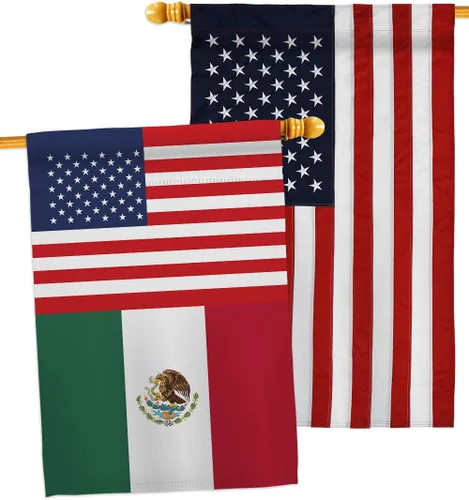Vista 4 de Banderas de la casa de la amistad de México Estados Unidos de la nacionalidad de México Estados Unidos, paquete de 2 unidades de Nación Regional