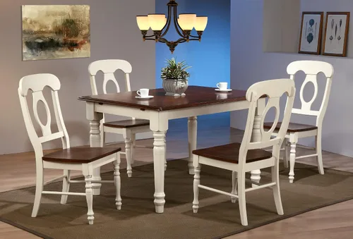 Vista 2 de Sunset Trading Andrews - Mesa de comedor rectangular extensible con hojas de mariposa de 60 pulgadas Madera blanca antigua/marrón castaño