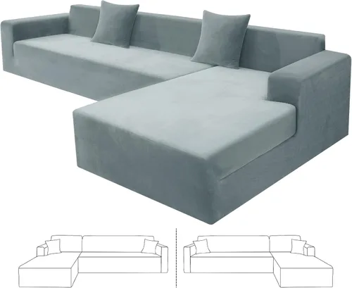 Vista 10 de ZNSAYOTX Fundas para sofá modular de terciopelo suave, fundas de felpa de lujo con parte inferior elástica para sofá modular en forma de L, 2