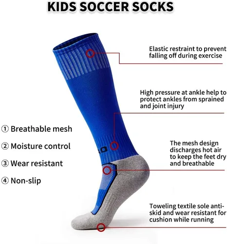 Vista 5 de 5 pares de calcetines de fútbol para niños y niñas, tubo alto, calcetines de fútbol atléticos de rodilla larga (4-18 años)