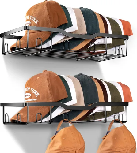Vista 10 de KEETDY Percheros de metal para gorras de béisbol, organizador de sombreros de pared para 24 gorras, 2 paquetes de organizador resistente de Negro