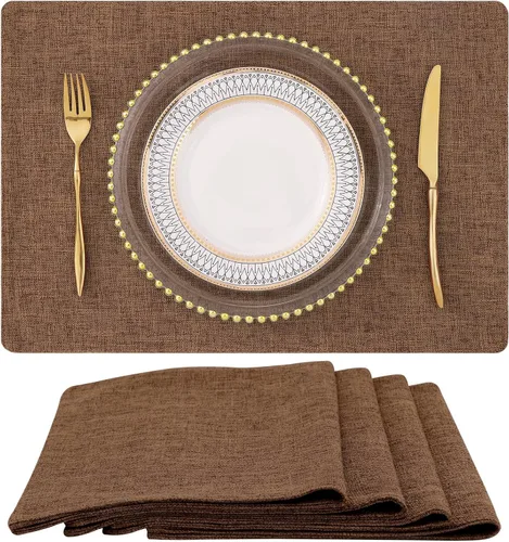 Vista 43 de homing - Juego de 4 manteles individuales de algodón y lino, manteles de tela lavables para mesa de comedor de estilo rústico para interiores y Negro