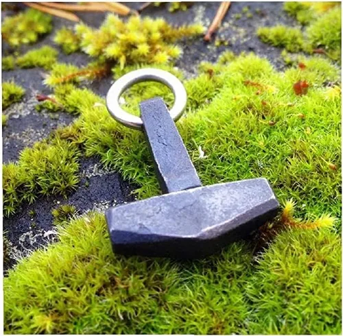 Vista 2 de Mjolnir - Colgante de acero forjado a mano, joyería vikinga, Acero aleado, otro