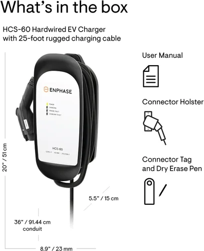 Vista 6 de 48 Amp EV Charger, Enphase HCS-60, Hardwired, 240V, 11.5kW Power, Safety Certified, 5-Year Warranty, 25 ft Cable, J1772 Ruggedized Connector