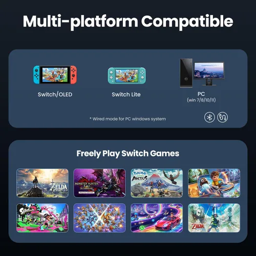 Vista 6 de VOYEE Controlador inalámbrico para Switch, Controladores Pro compatibles con Switch/Lite/OLED/PC, Gamepad de emparejamiento de un botón con LEDs RGB